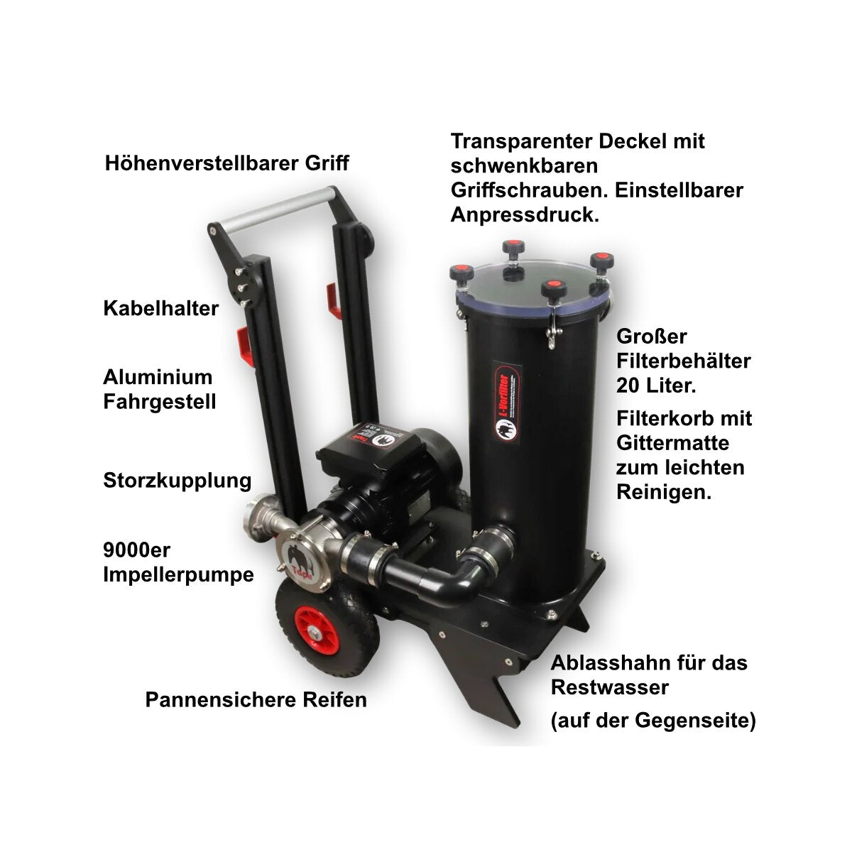 Teichschlammsauger TAPIR 9000 PRO Set  & Wasserrückführung